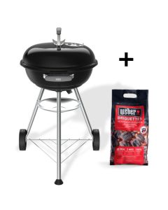 Barbacoa de carbón Weber Compact Kettle 47 cm + 3 kg briquetas carbón