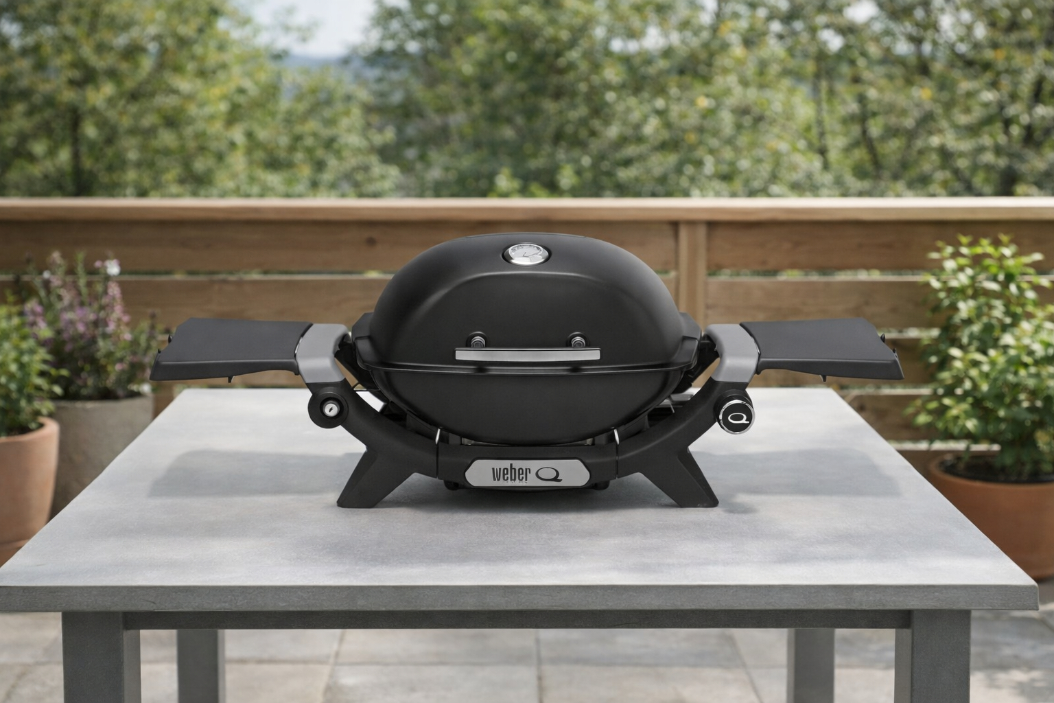 Barbacoa Weber de gas Q 1200N con mesas laterales