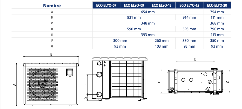 eco Elyo heat pump dimensions