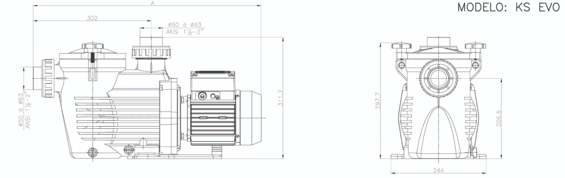 Dimensiones bomba piscina KS EVO Kripsol