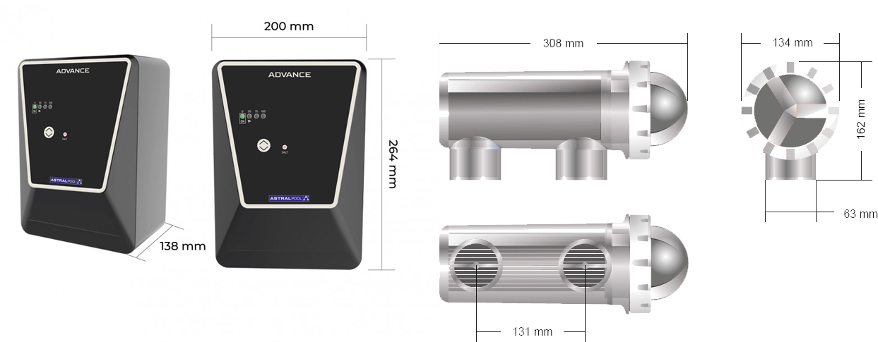 Dimensiones Clorador Salino Advance de Astralpool