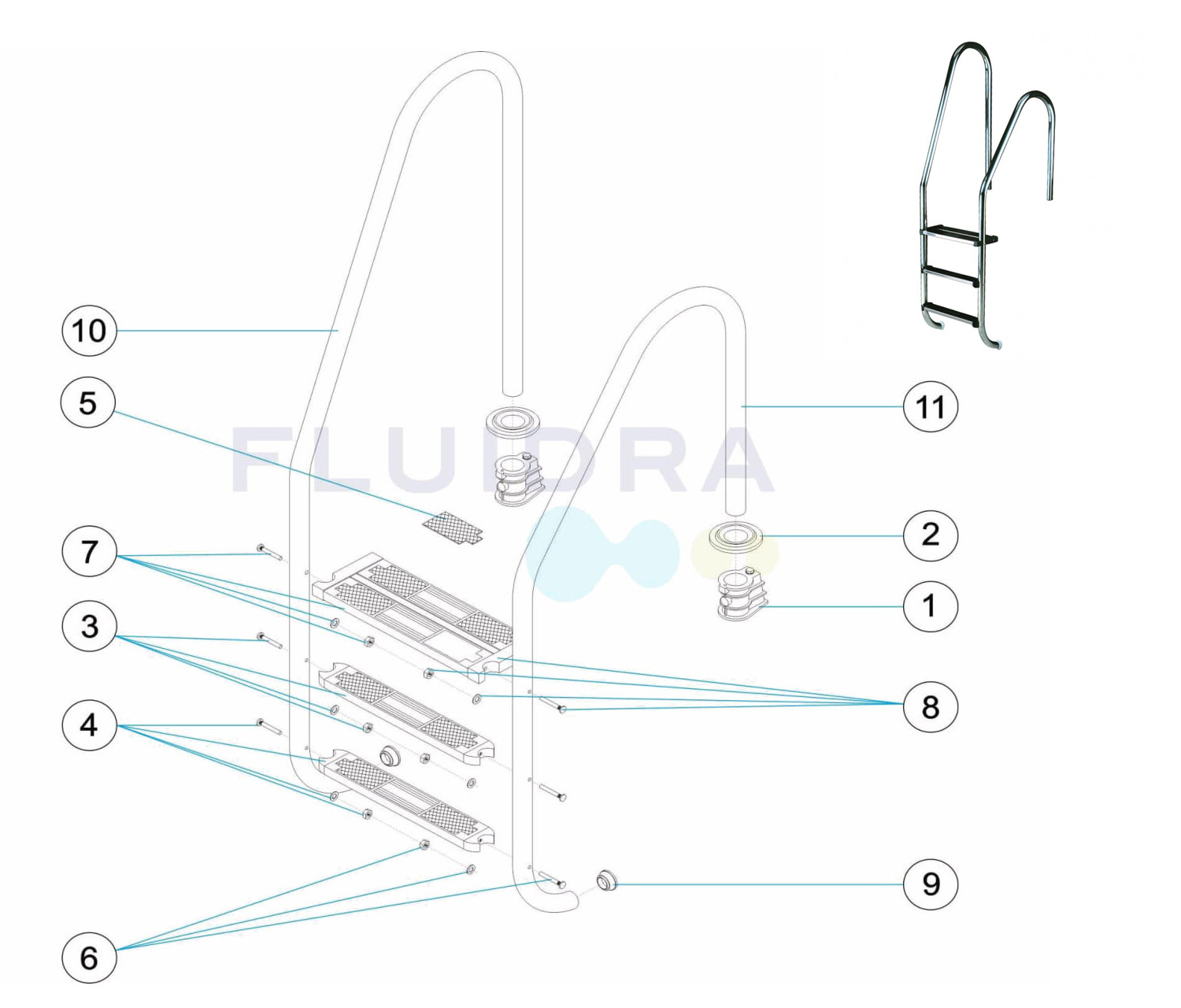 ASTRALPOOL ASYMMETRICAL LADDER SPARE PARTS