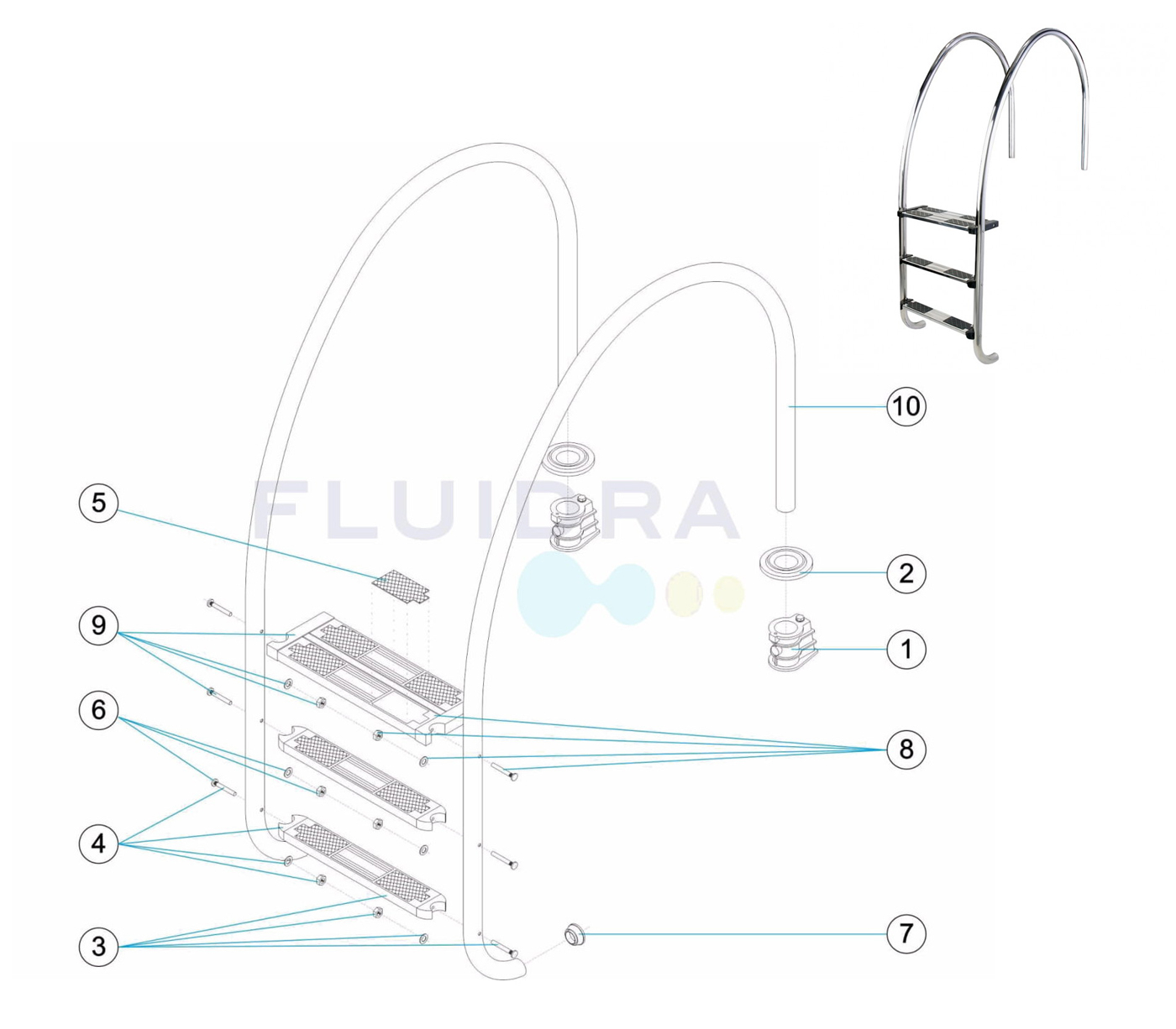 Spare parts for ladder with overflow and Variable Radius AstralPool