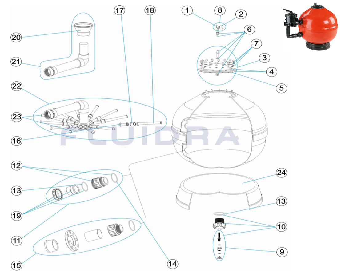 Spare parts filter Vesubio D. 1050 - 1200 with mouth D. 400 AstralPool 