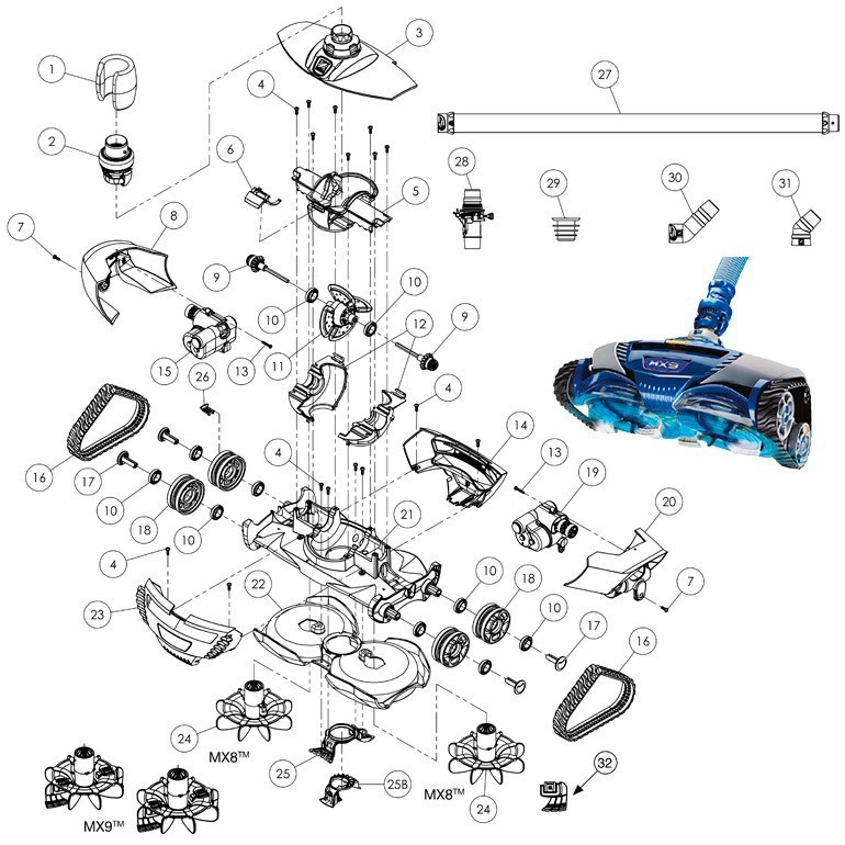 Zodiac MX9 spare parts