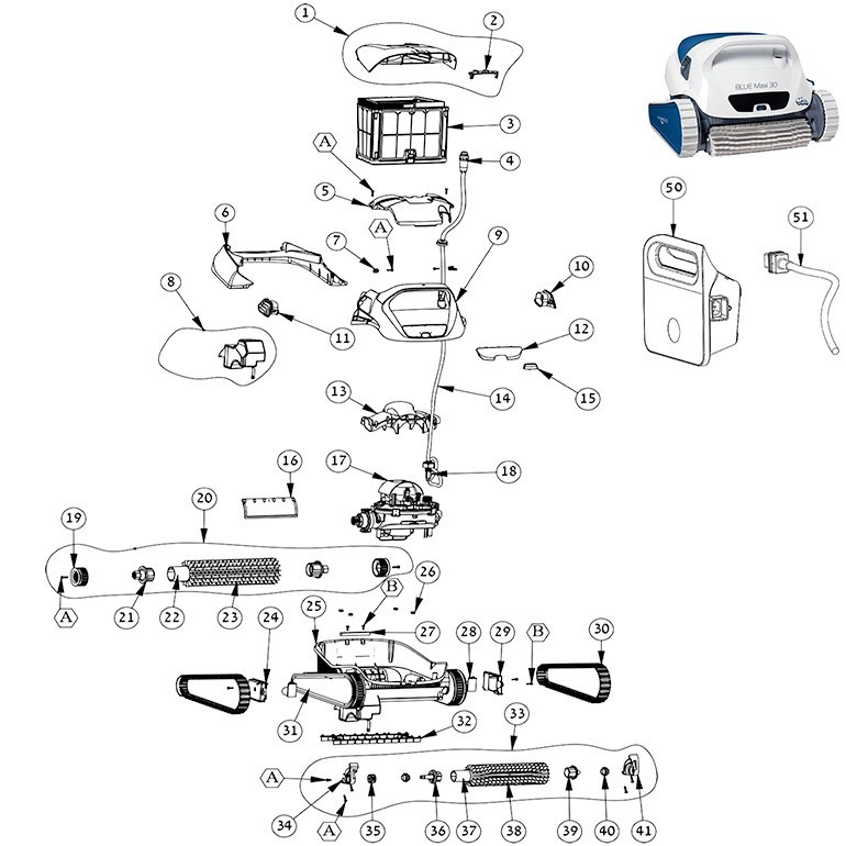 Dolphin Blue Maxi 30 pool cleaner parts