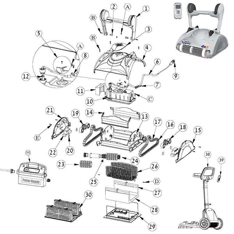 dolphin dx5 pool cleaner spare parts